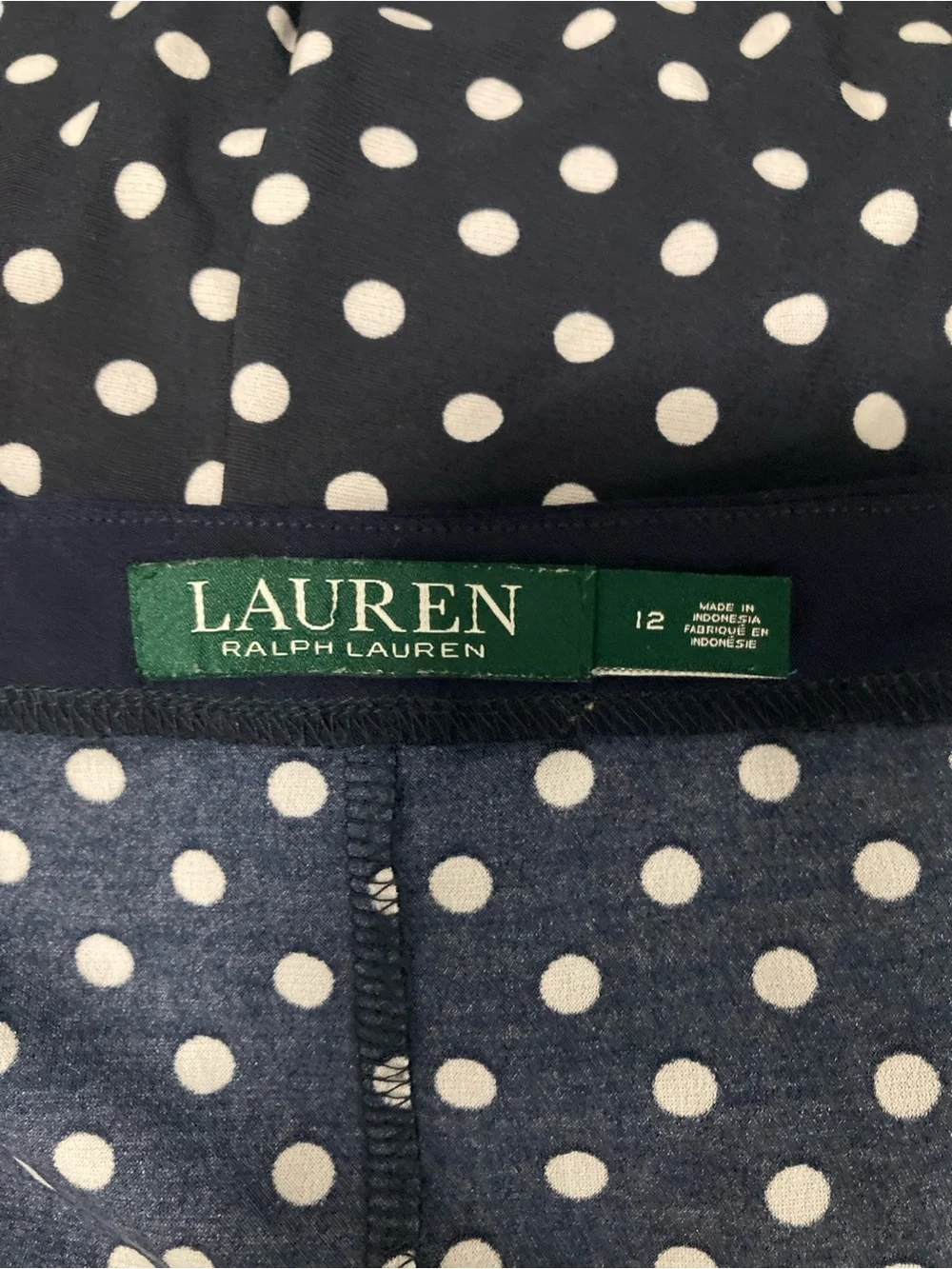 Lauren Ralph Lauren Navy Blue &White Polka Dot Sleeveles Midi Dress Size 12
